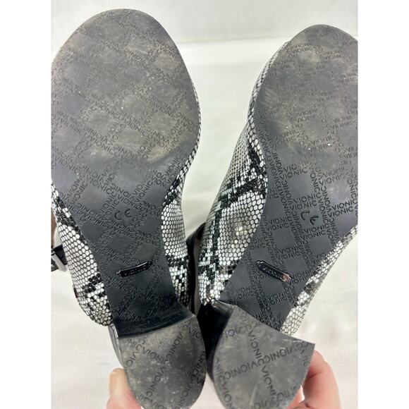 Vionic Kaia Mules Heels Snakeprint Reptile Black White 8.5 Ankle Strap Open Toe - Picture 11 of 14